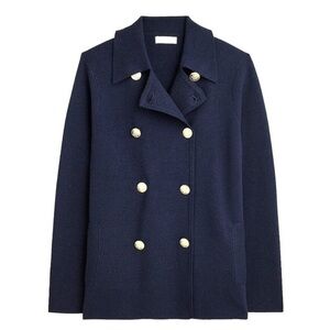 J.CREW warwick double breasted sweater blazer military prep navy size L